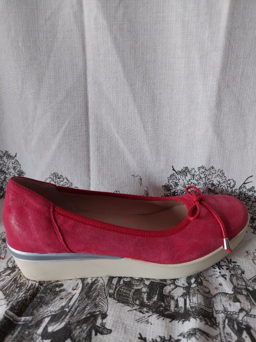 Grünland Italy Women's 37/U6.5 Wedge Ballet Flat Pumps Genuine Leather Pinky Red